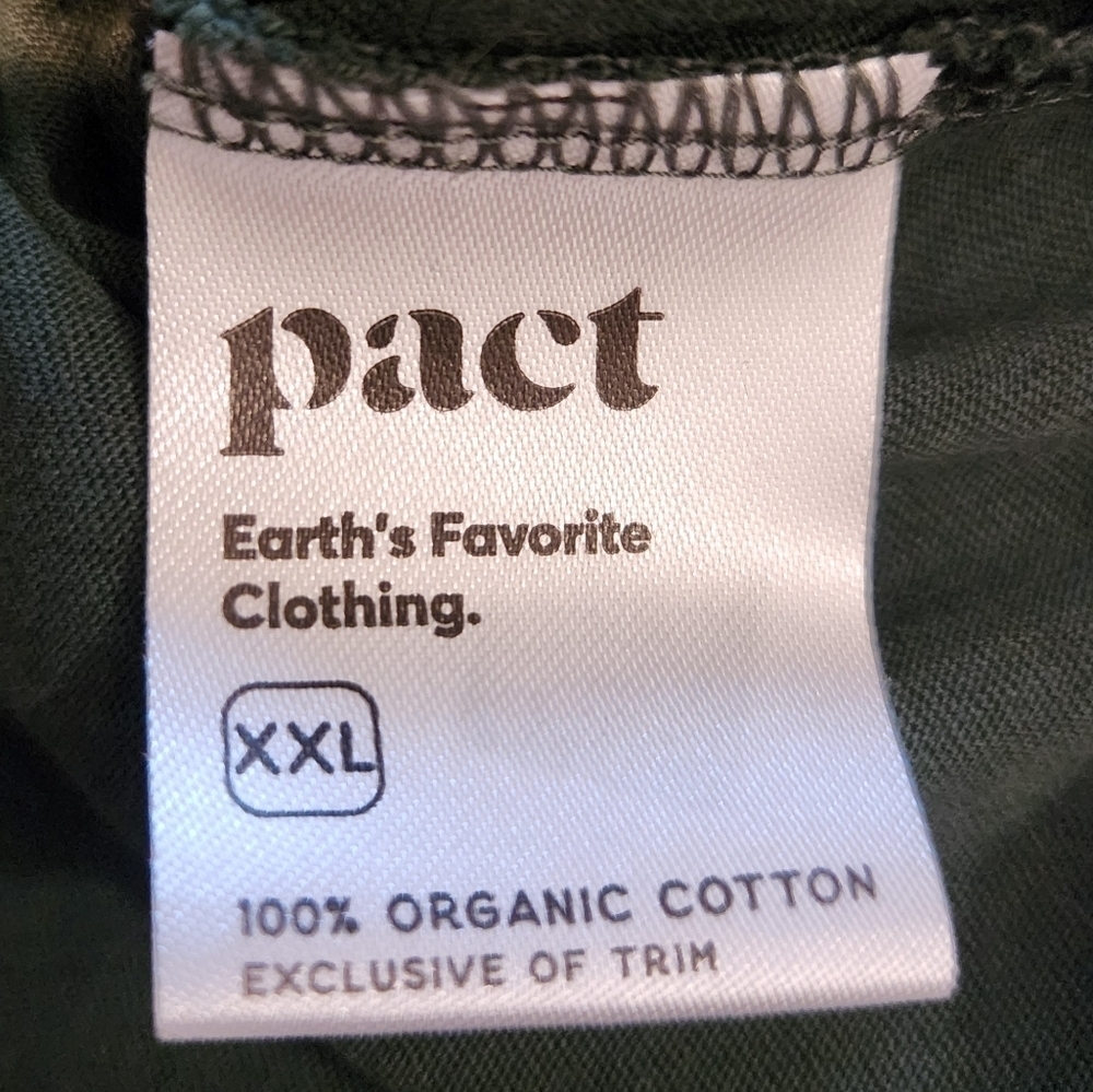 PACT 3/4 SLEEVE SCOOP NECK ORGANIC COTTON TEE GREEN SZ XXL - Picture 7 of 8